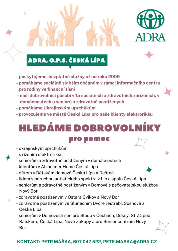 ADRA hledá dobrovolníky