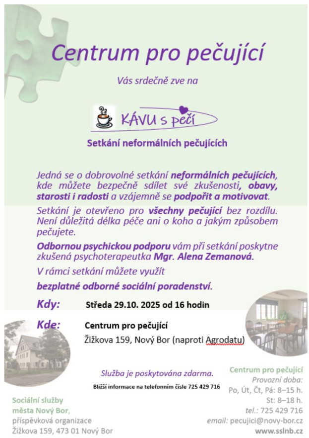 KÁVA s péčí - zveme vás na neformální setkání pečujících 29.10.