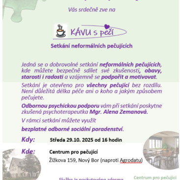 KÁVA s péčí - zveme vás na neformální setkání pečujících 29.10.