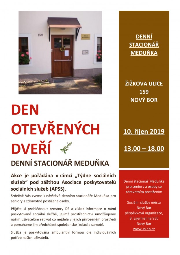 Zveme Vás na Den otevřených dveří Denního stacionáře Meduňka